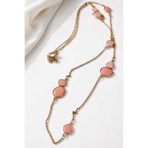Kate Spade Pink Stone Gold Tone Necklace 16in Statement Bib